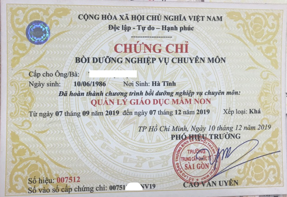 CHỨNG CHỈ QUẢN LÝ GIÁO DỤC MẦM NON